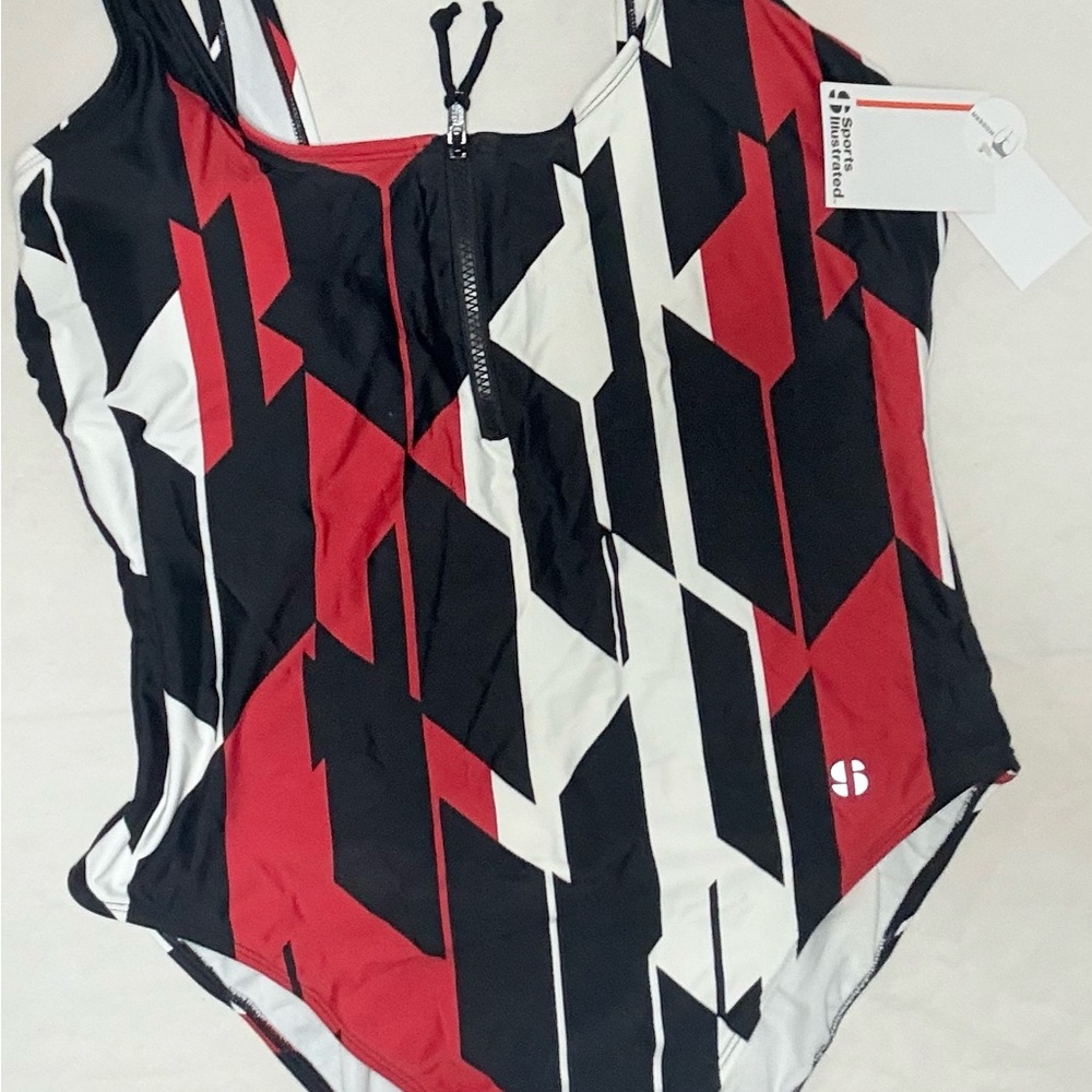 Stylish Black and Red Geometric Women's Swimsuit